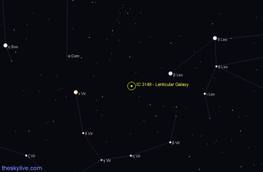 Finder chart IC 3149 - Lenticular Galaxy in Virgo star