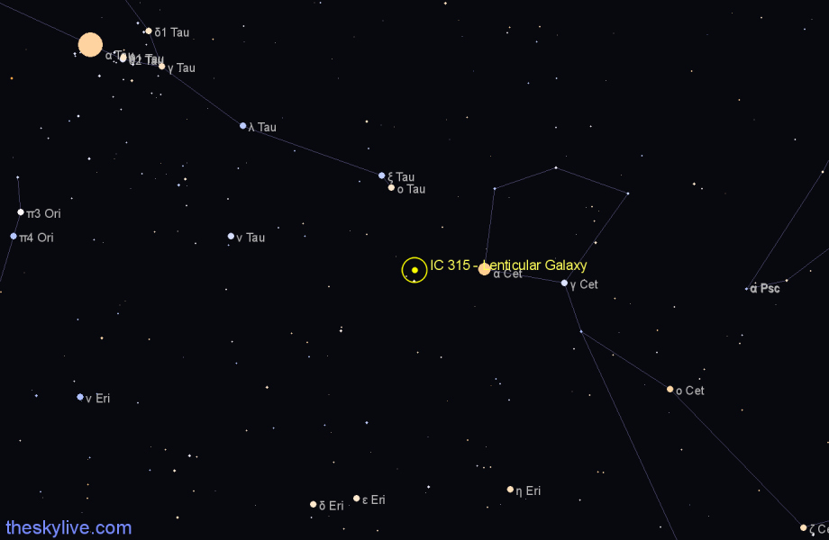 Finder chart IC 315 - Lenticular Galaxy in Cetus star