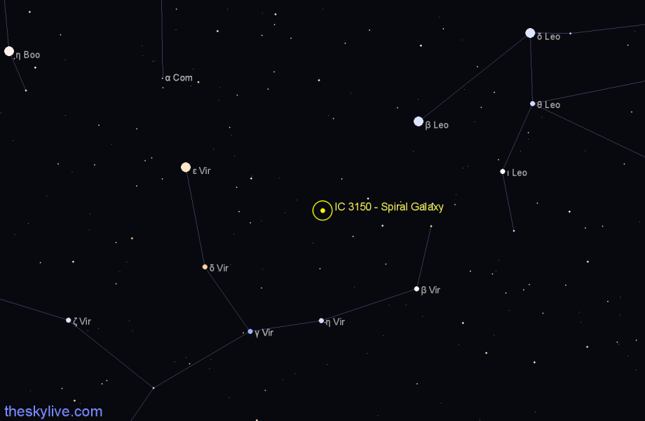 Finder chart IC 3150 - Spiral Galaxy in Virgo star