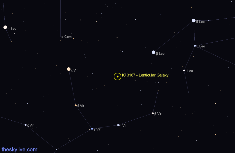 Finder chart IC 3167 - Lenticular Galaxy in Virgo star