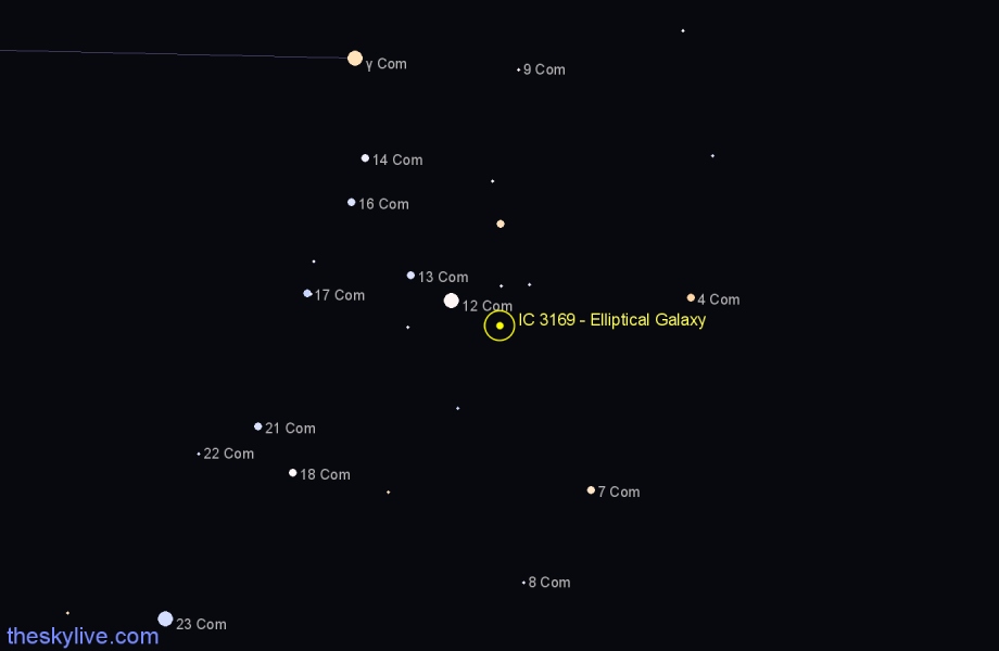 Finder chart IC 3169 - Elliptical Galaxy in Coma Berenices star
