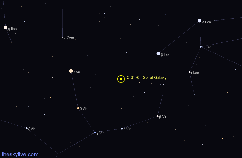 Finder chart IC 3170 - Spiral Galaxy in Virgo star