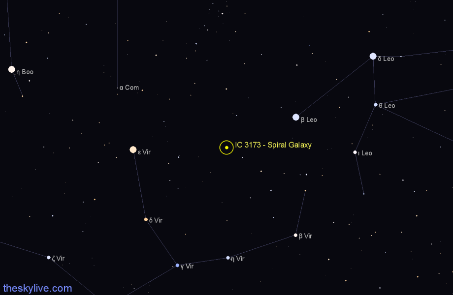 Finder chart IC 3173 - Spiral Galaxy in Virgo star