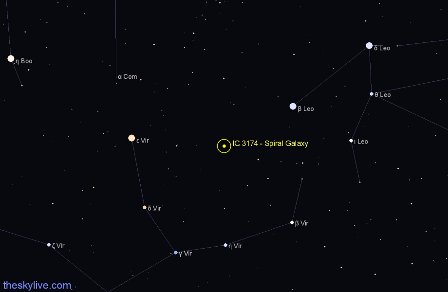 Finder chart IC 3174 - Spiral Galaxy in Virgo star
