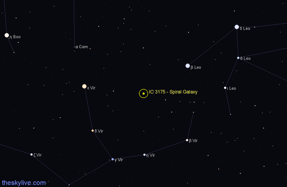 Finder chart IC 3175 - Spiral Galaxy in Virgo star