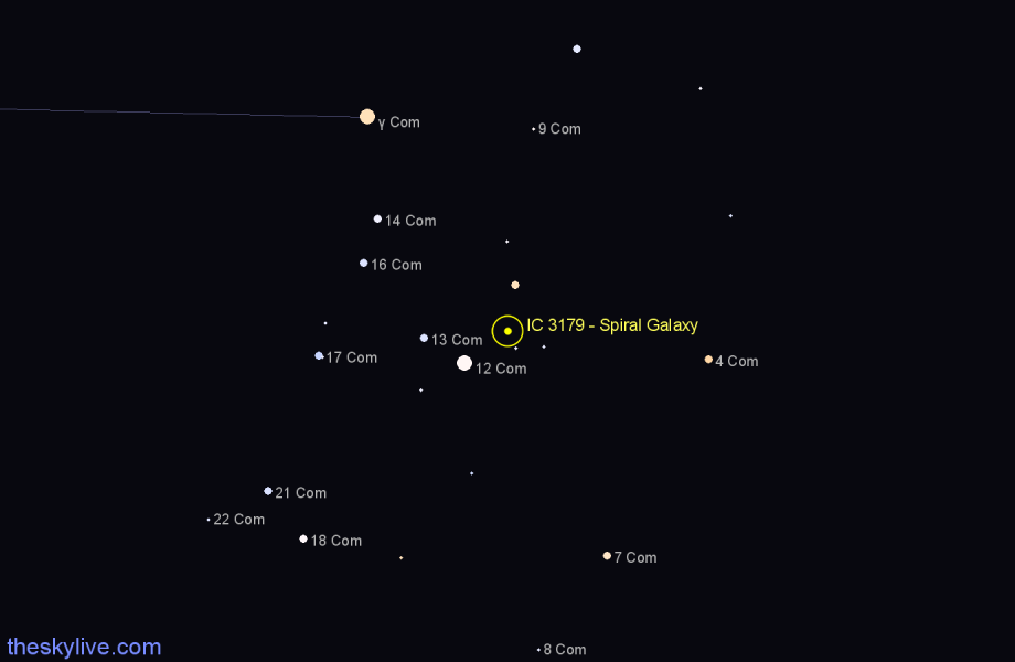 Finder chart IC 3179 - Spiral Galaxy in Coma Berenices star