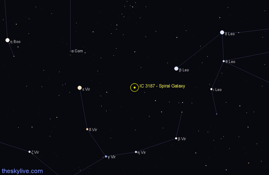 Finder chart IC 3187 - Spiral Galaxy in Virgo star