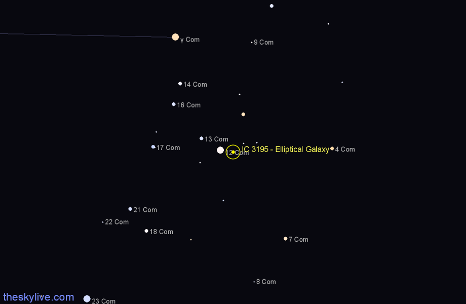 Finder chart IC 3195 - Elliptical Galaxy in Coma Berenices star