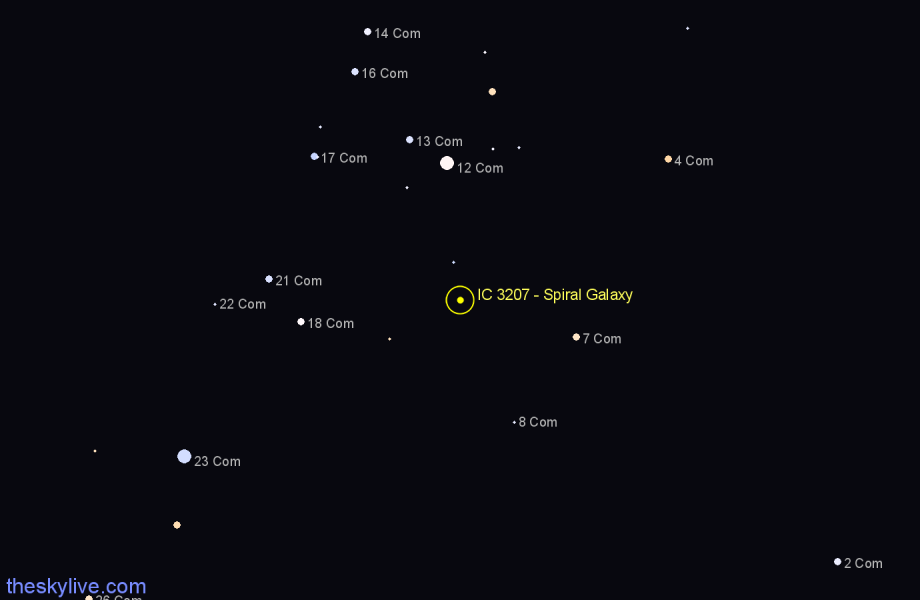 Finder chart IC 3207 - Spiral Galaxy in Coma Berenices star