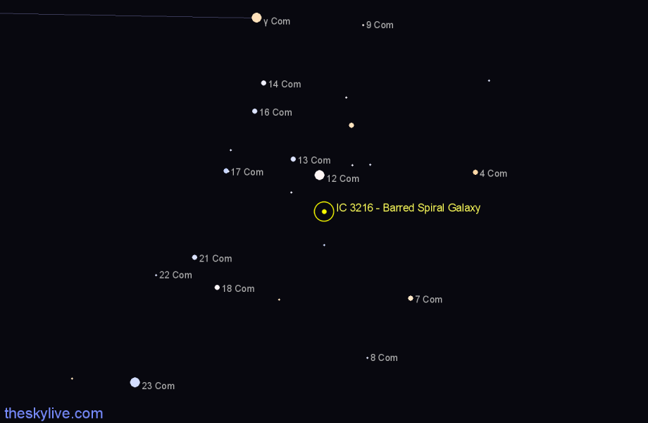 Finder chart IC 3216 - Barred Spiral Galaxy in Coma Berenices star