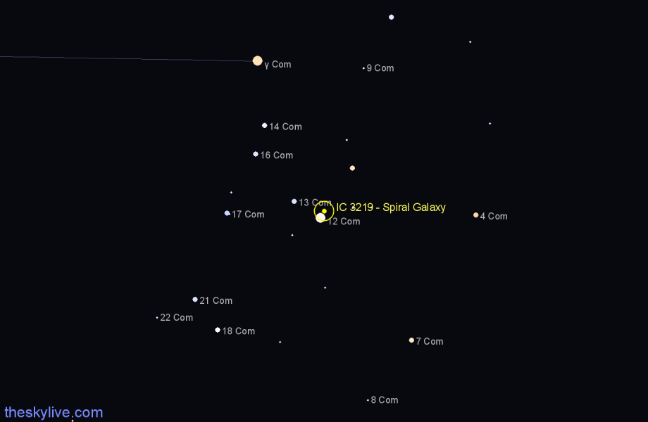 Finder chart IC 3219 - Spiral Galaxy in Coma Berenices star
