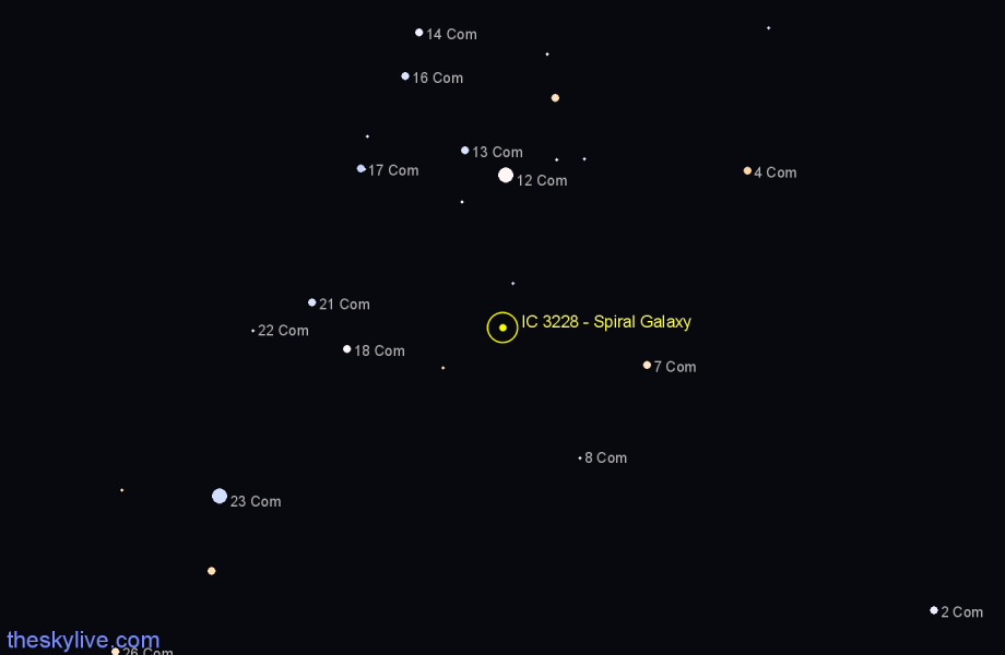 Finder chart IC 3228 - Spiral Galaxy in Coma Berenices star