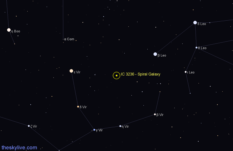 Finder chart IC 3236 - Spiral Galaxy in Virgo star