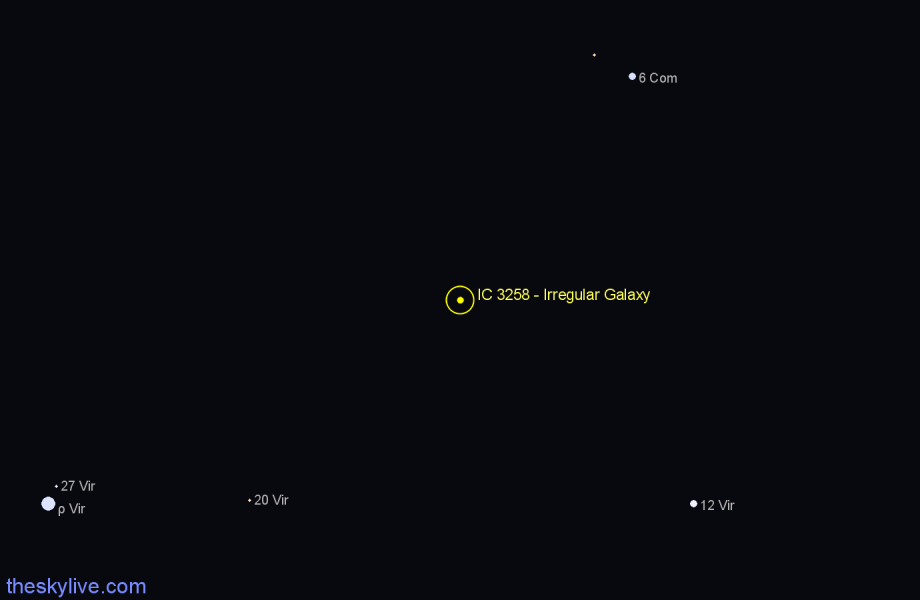 Finder chart IC 3258 - Irregular Galaxy in Virgo star