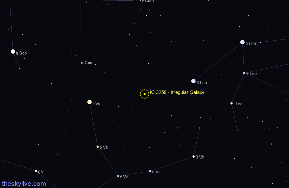 Finder chart IC 3258 - Irregular Galaxy in Virgo star