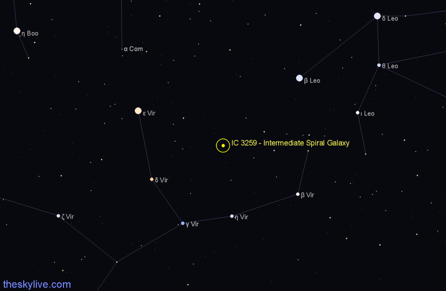 Finder chart IC 3259 - Intermediate Spiral Galaxy in Virgo star