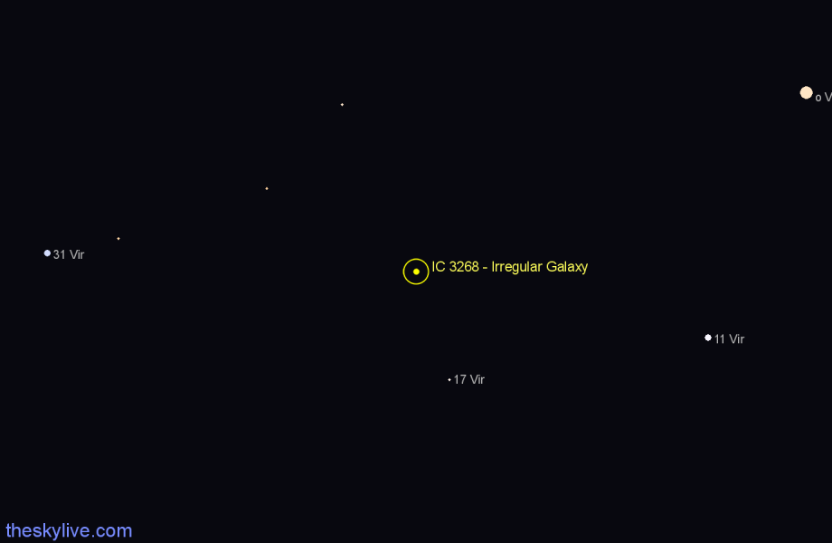 Finder chart IC 3268 - Irregular Galaxy in Virgo star