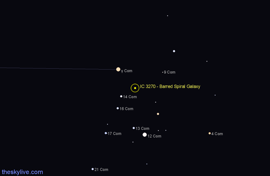 Finder chart IC 3270 - Barred Spiral Galaxy in Coma Berenices star