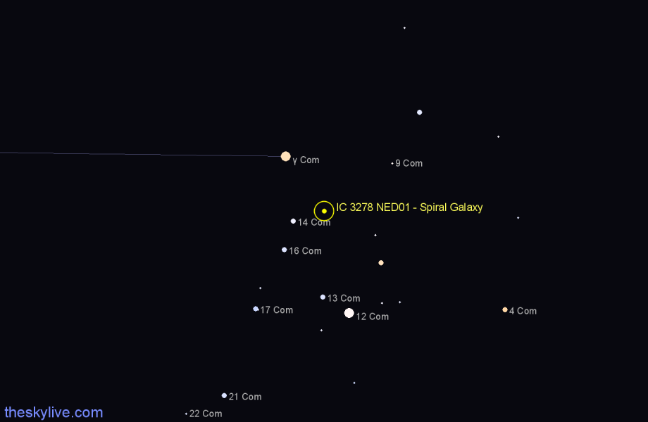 Finder chart IC 3278 NED01 - Spiral Galaxy in Coma Berenices star