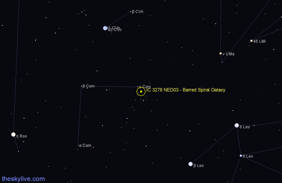 Finder chart IC 3278 NED03 - Barred Spiral Galaxy in Coma Berenices star