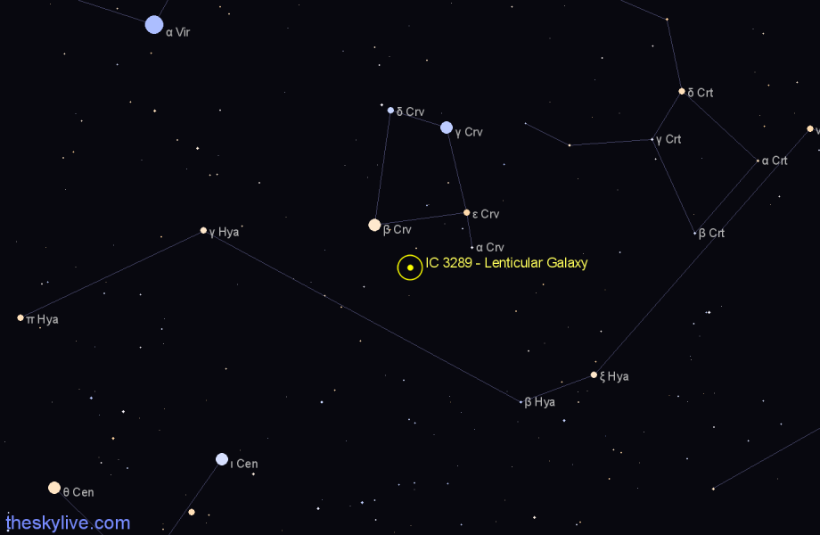 Finder chart IC 3289 - Lenticular Galaxy in Hydra star