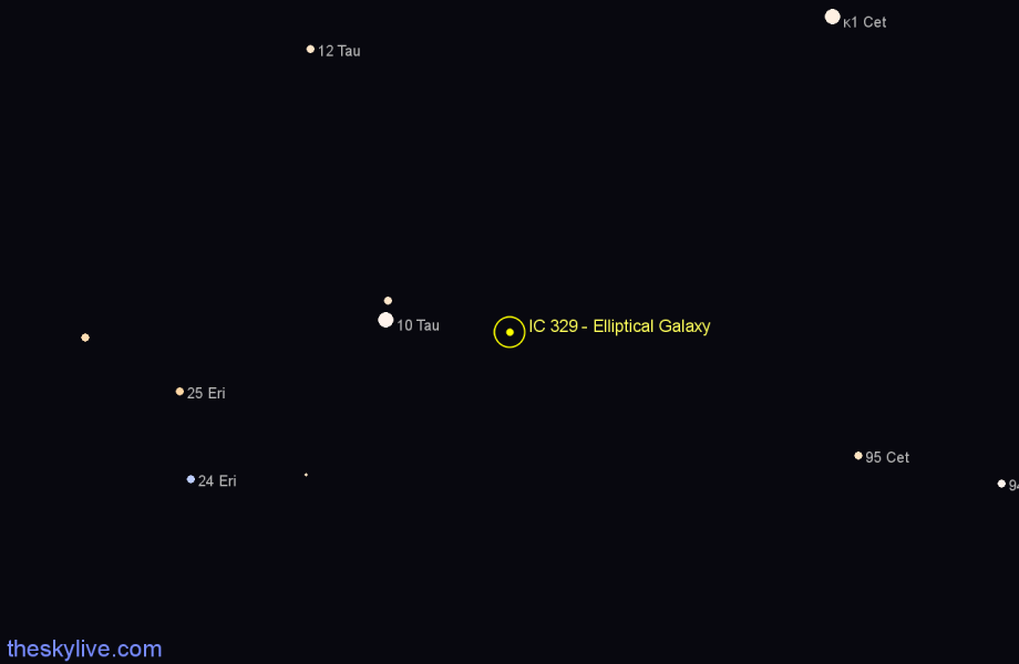 Finder chart IC 329 - Elliptical Galaxy in Taurus star