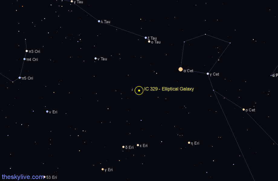 Finder chart IC 329 - Elliptical Galaxy in Taurus star