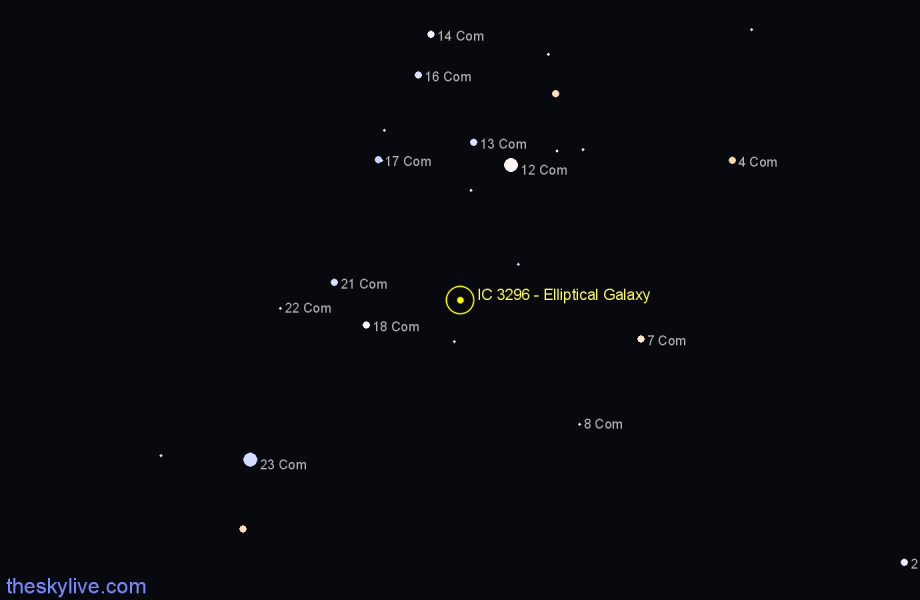 Finder chart IC 3296 - Elliptical Galaxy in Coma Berenices star