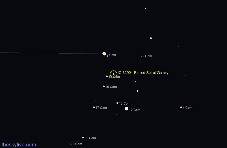 Finder chart IC 3299 - Barred Spiral Galaxy in Coma Berenices star