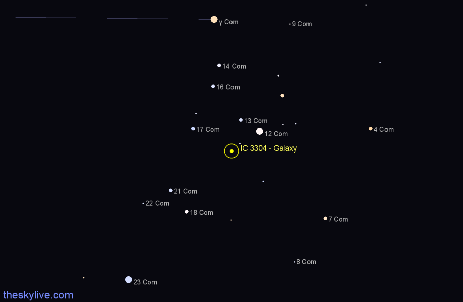 Finder chart IC 3304 - Galaxy in Coma Berenices star