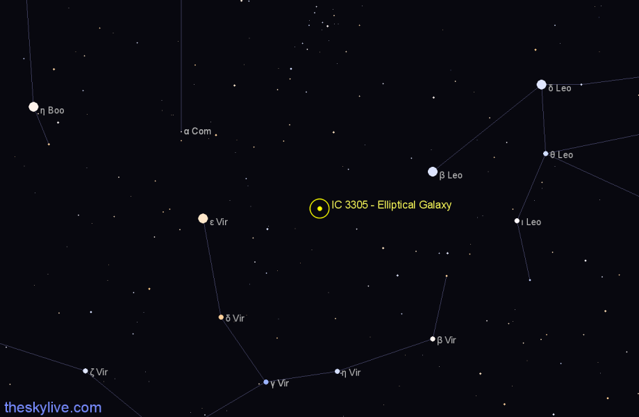 Finder chart IC 3305 - Elliptical Galaxy in Virgo star