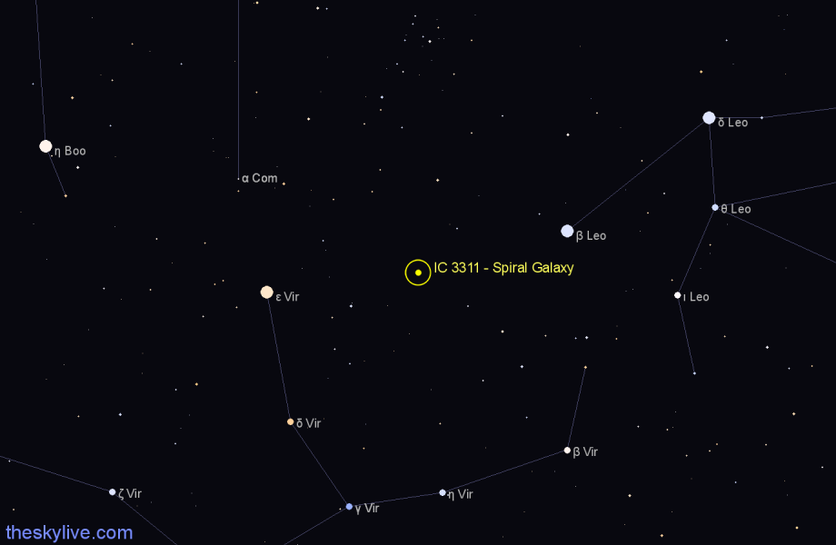 Finder chart IC 3311 - Spiral Galaxy in Virgo star