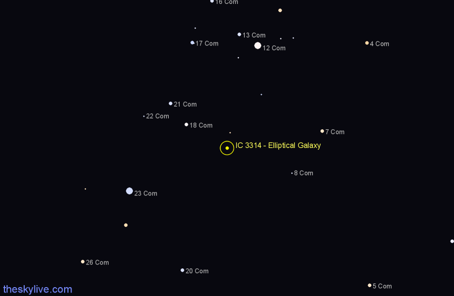 Finder chart IC 3314 - Elliptical Galaxy in Coma Berenices star