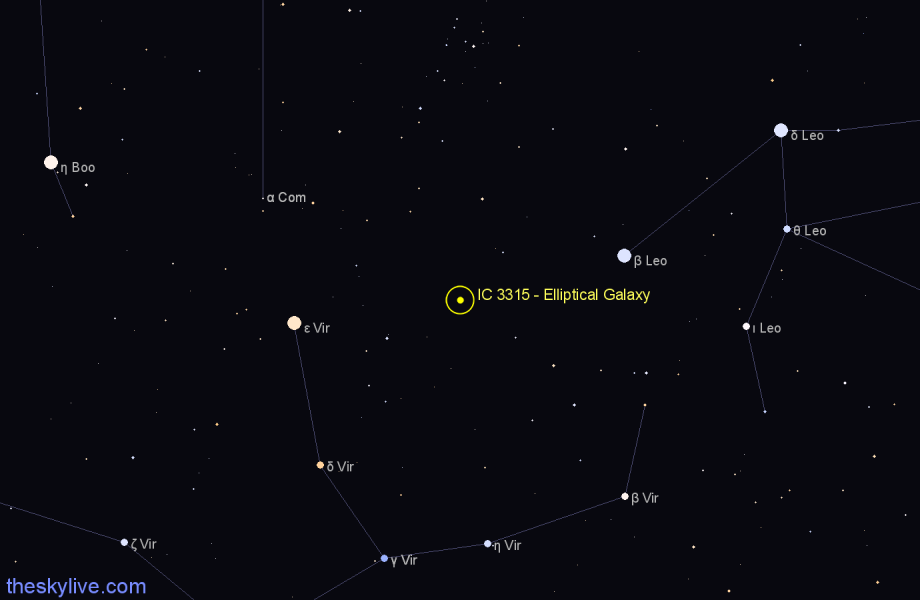 Finder chart IC 3315 - Elliptical Galaxy in Virgo star
