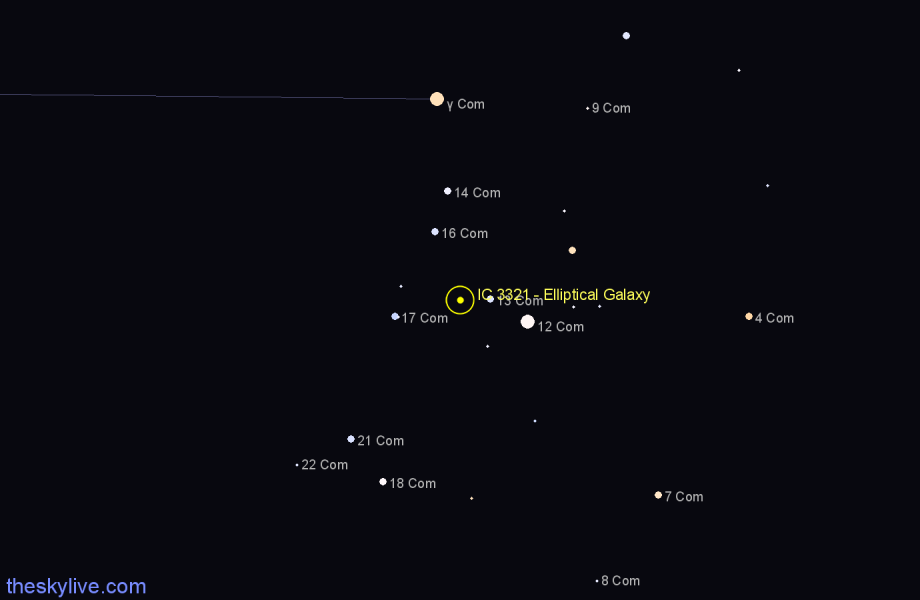 Finder chart IC 3321 - Elliptical Galaxy in Coma Berenices star