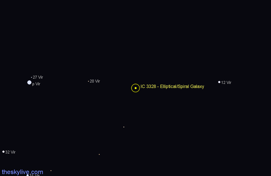 Finder chart IC 3328 - Elliptical/Spiral Galaxy in Virgo star