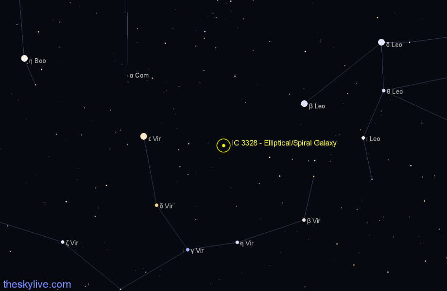 Finder chart IC 3328 - Elliptical/Spiral Galaxy in Virgo star