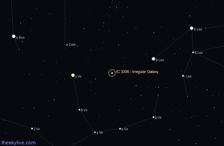 Finder chart IC 3356 - Irregular Galaxy in Virgo star