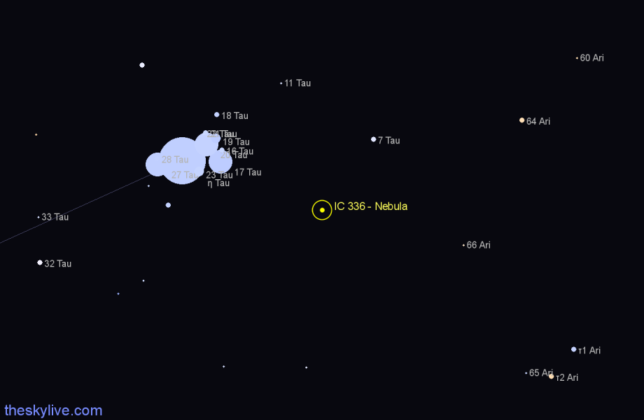 Finder chart IC 336 - Nebula in Taurus star