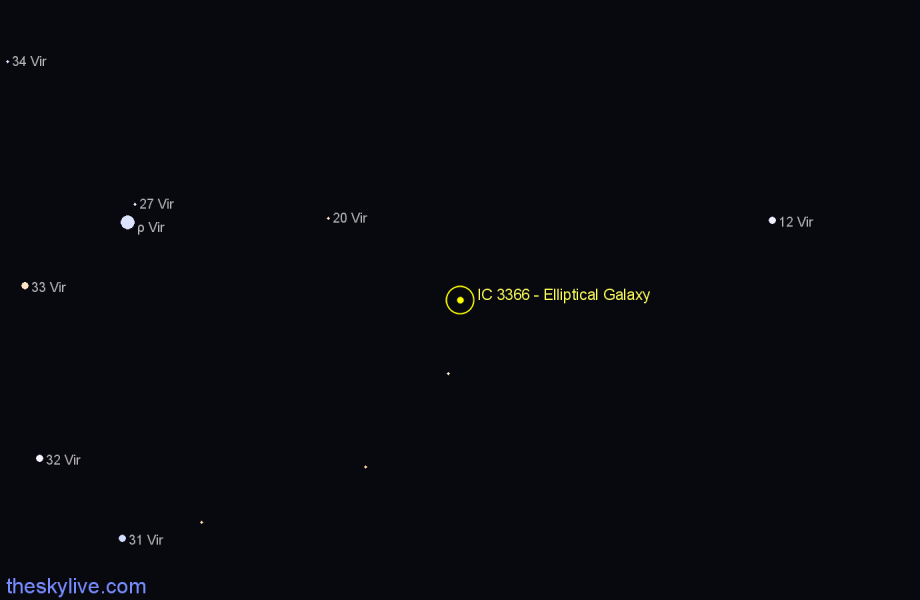 Finder chart IC 3366 - Elliptical Galaxy in Virgo star