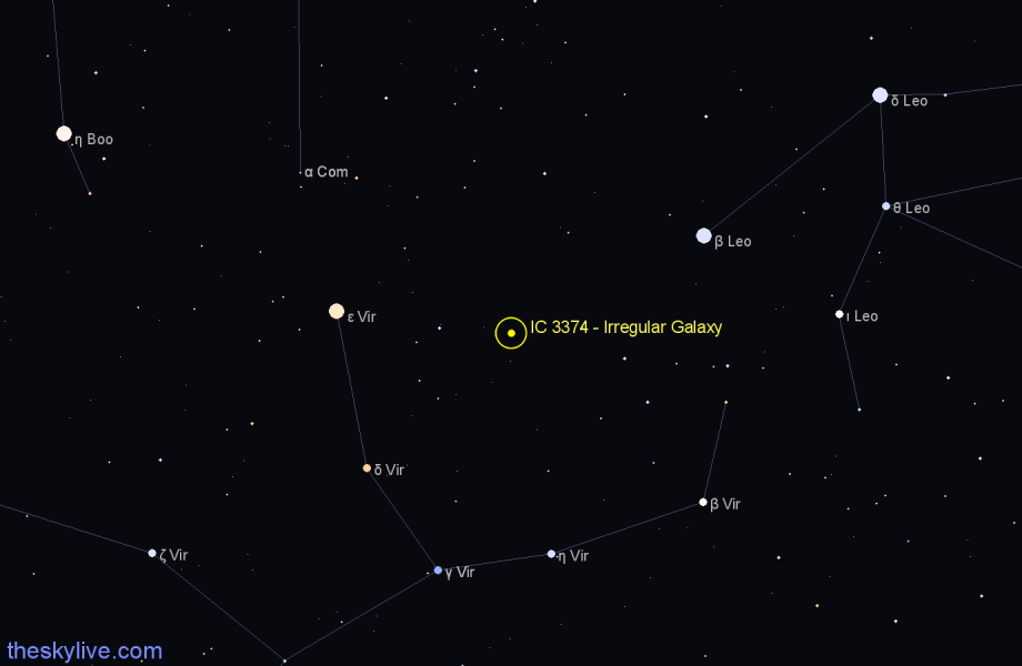 Finder chart IC 3374 - Irregular Galaxy in Virgo star