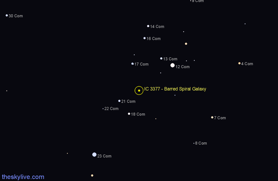 Finder chart IC 3377 - Barred Spiral Galaxy in Coma Berenices star