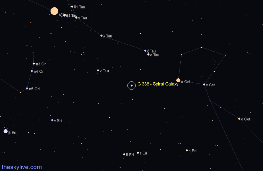 Finder chart IC 338 - Spiral Galaxy in Taurus star