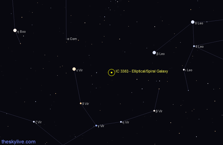 Finder chart IC 3383 - Elliptical/Spiral Galaxy in Virgo star