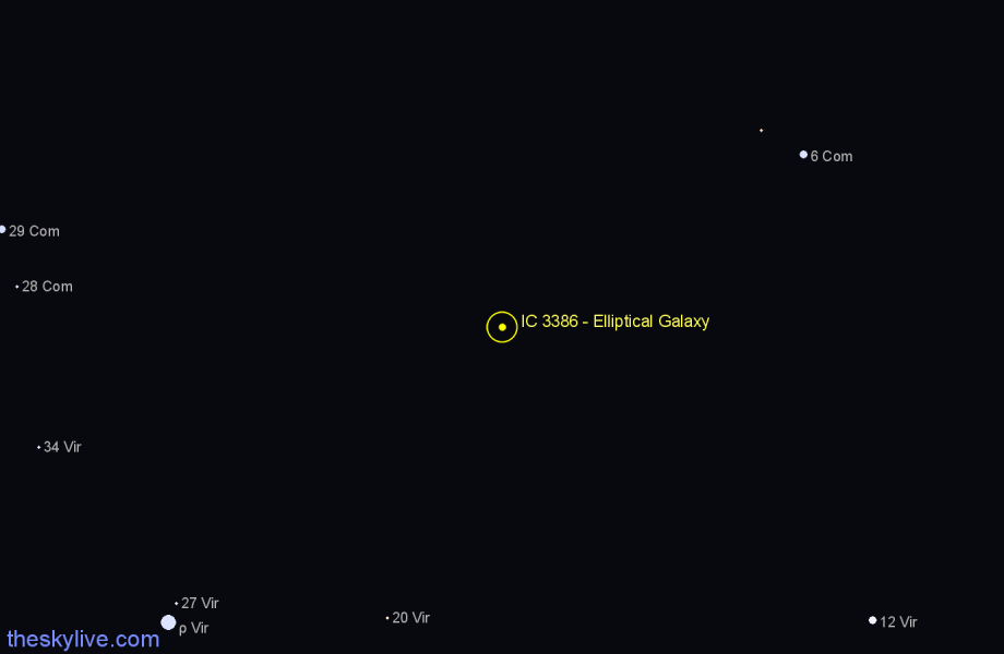 Finder chart IC 3386 - Elliptical Galaxy in Virgo star