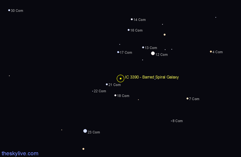 Finder chart IC 3390 - Barred Spiral Galaxy in Coma Berenices star
