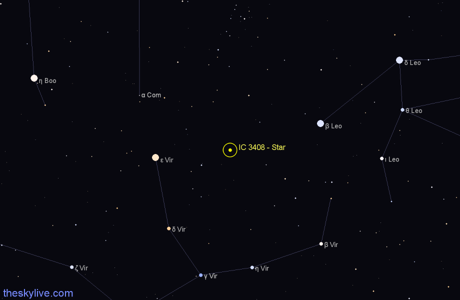 Finder chart IC 3408 - Star in Virgo star