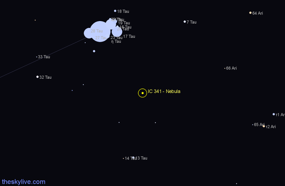 Finder chart IC 341 - Nebula in Taurus star