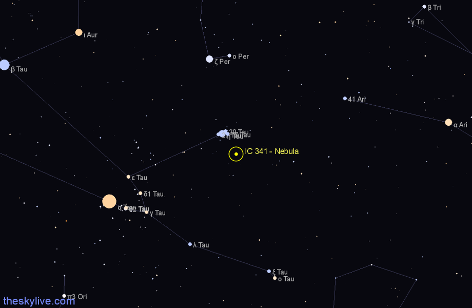 Finder chart IC 341 - Nebula in Taurus star