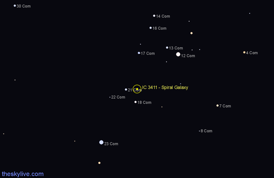 Finder chart IC 3411 - Spiral Galaxy in Coma Berenices star